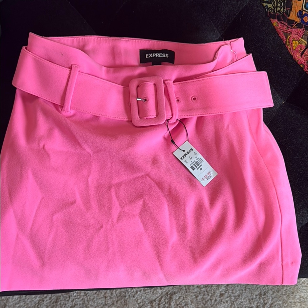 Express Vibrant Pink Belted Skirt